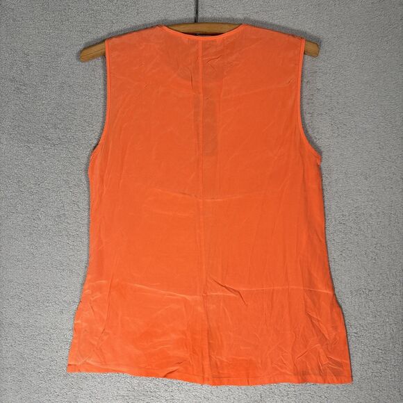 Trina Turk Size M Silk Tank Blouse Orange Cream Key Hole Resort Ditsy Retro Boho - Picture 10 of 14